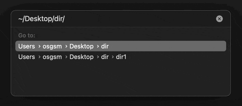 Finder でタブキーでパスを指定している GIF 画像